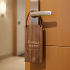 Wooden door hanger with text on a wooden door